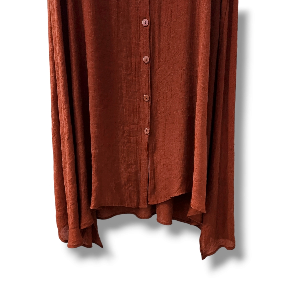 Mlle Gabrielle Burnt Orange Swing Button-Down Shirt Dress | 3X - Picture 5 of 9